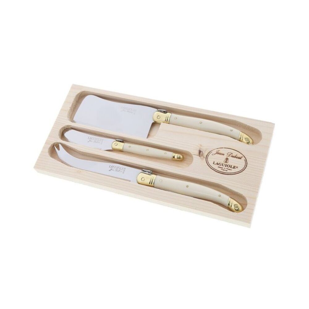 Jean Dubost 3Pc Cheese Set With Cleaver, Beige